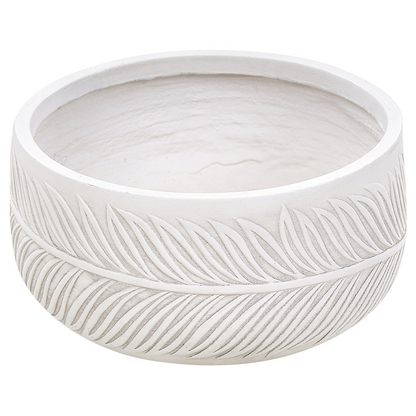Outdoor Plant Pot White Clay Fibre Planter 35 x 35 x 19cm Round Leaf Motif Durable