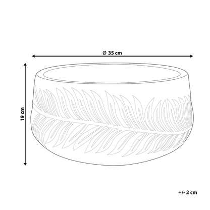 Outdoor Plant Pot White Clay Fibre Planter 35 x 35 x 19cm Round Leaf Motif Durable