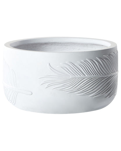 Outdoor White Clay Fibre Plant Pot 43cm With Leaf Motif