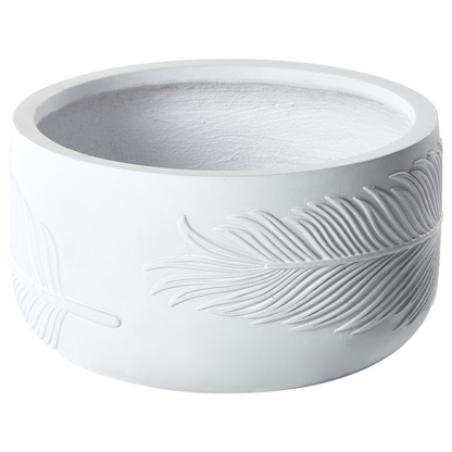 Outdoor White Clay Fibre Plant Pot 43cm With Leaf Motif