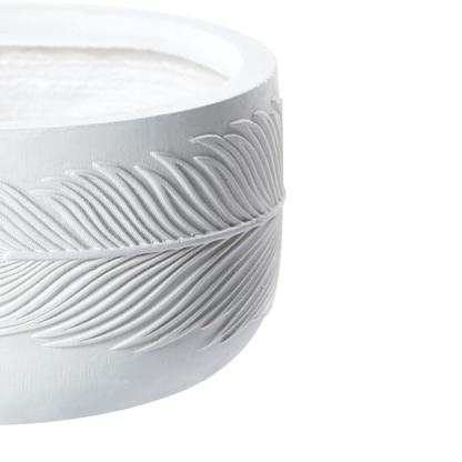 Outdoor White Clay Fibre Plant Pot 43cm With Leaf Motif