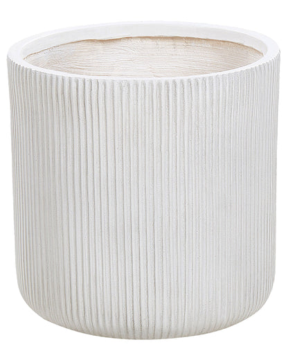 White 37cm Outdoor Plant Pot Ribbed Round UV Resistant
