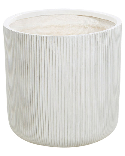 White Outdoor Plant Pot 45cm Clay Fibre Uv Ribbed