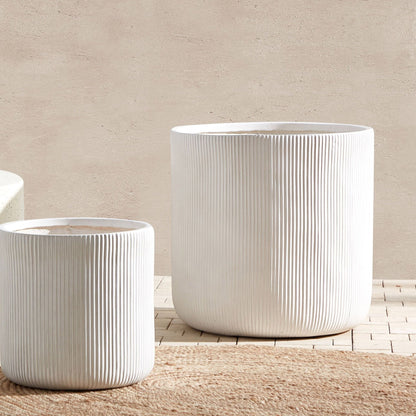 White Clay Fibre Outdoor Plant Pot 55cm Ribbed Planter