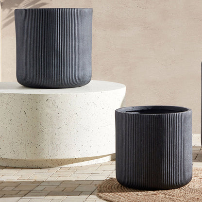 Graphite Grey Clay Fibre Plant Pot 45 x 45 x 45cm UV Resistant Ribbed Planter