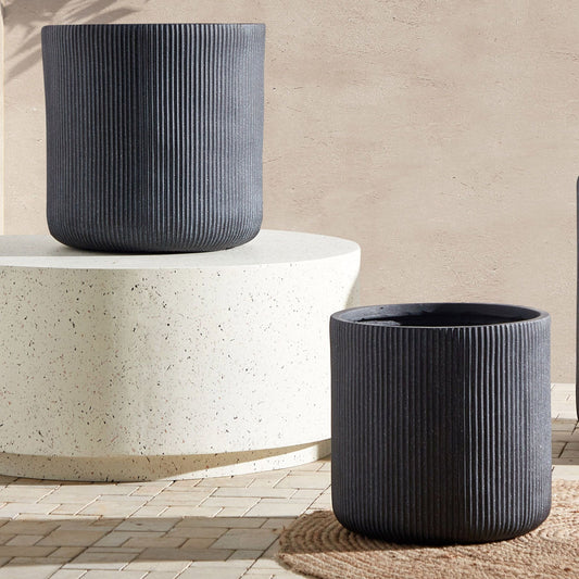 Graphite Grey Clay Fibre Plant Pot 45 x 45 x 45cm UV Resistant Ribbed Planter