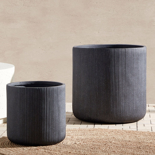 Graphite Grey Outdoor Plant Pot 55cm Ribbed UV Resistant