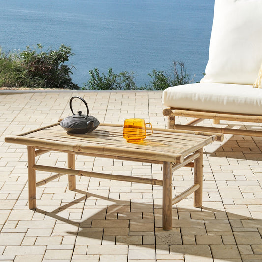 Bamboo Coffee Table 80 x 45cm Rustic Light Wood Indoor Outdoor