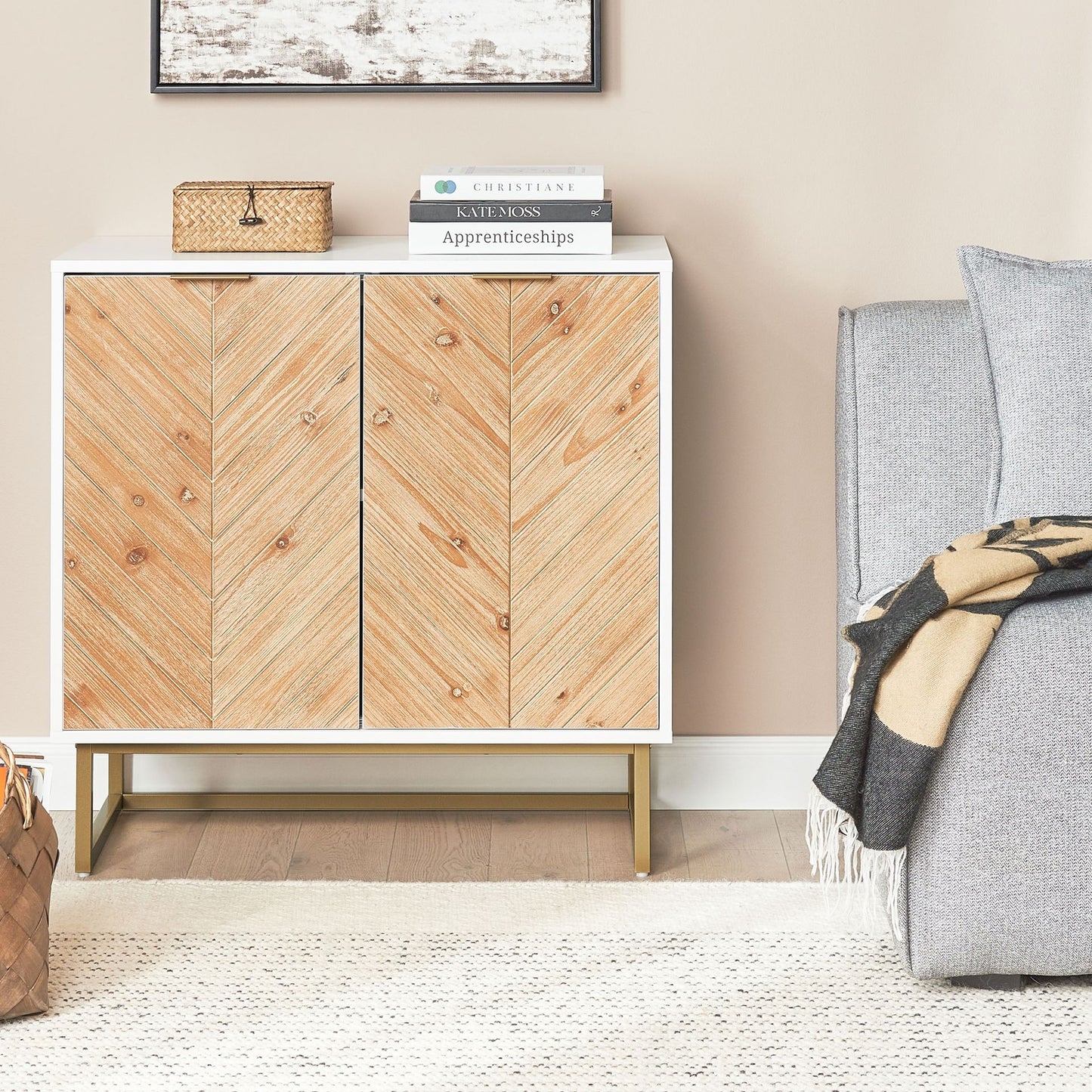 BrandName Scandinavian Sideboard White And Light Wood 2 Door