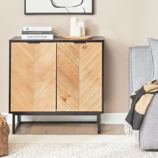 Nordic Living Sideboard Black And Light Wood 2 Door Shelves