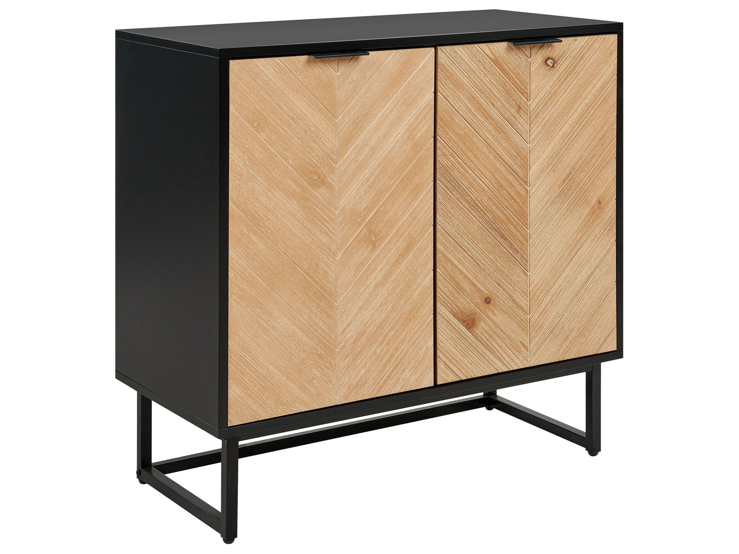 Nordic Living Sideboard Black And Light Wood 2 Door Shelves