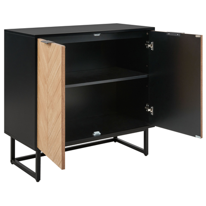 Nordic Living Sideboard Black And Light Wood 2 Door Shelves