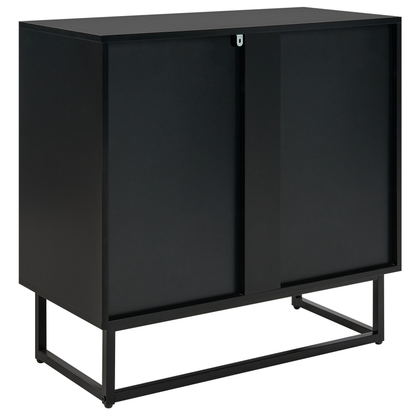 Nordic Living Sideboard Black And Light Wood 2 Door Shelves