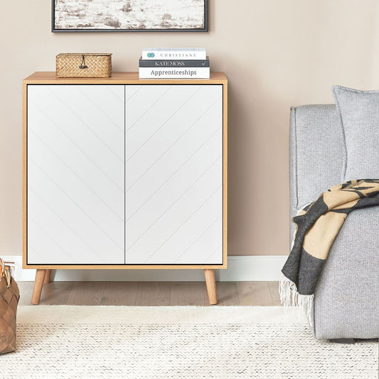 NordicNest Scandinavian Sideboard White And Light Wood Shelves