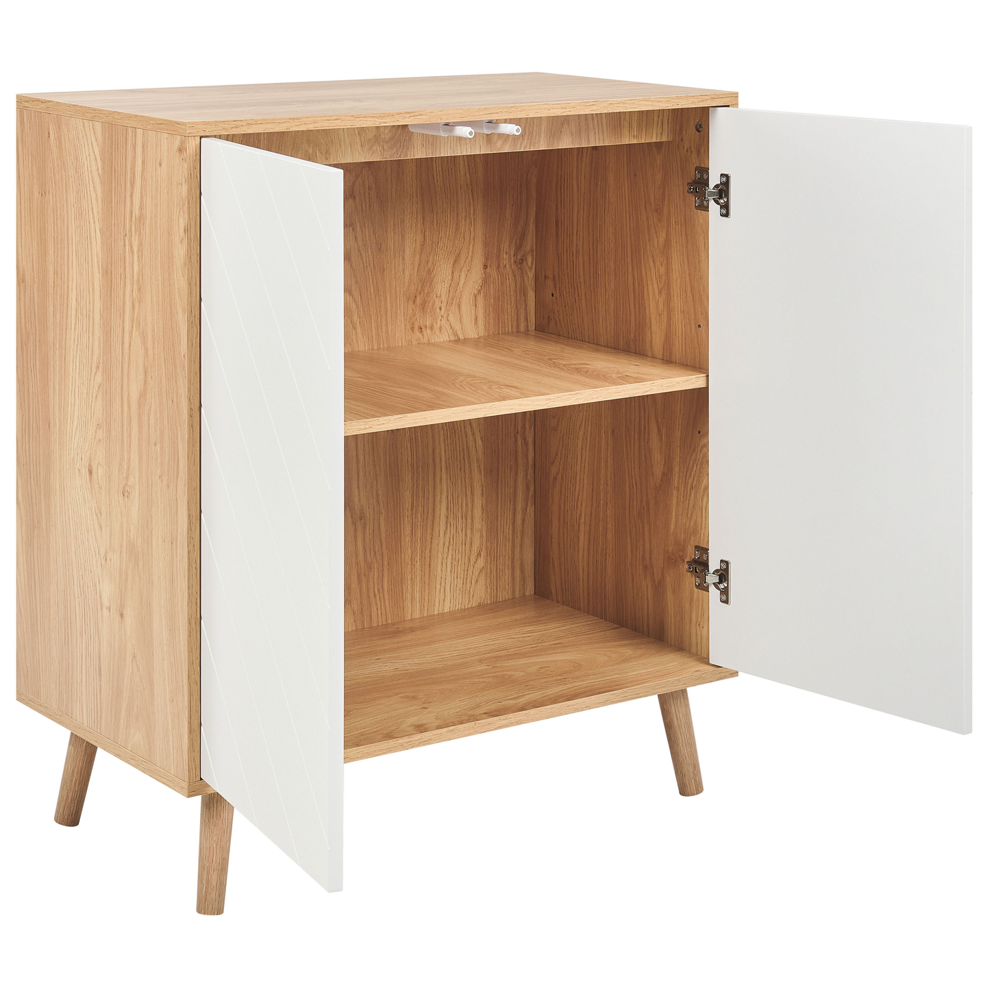 NordicNest Scandinavian Sideboard White And Light Wood Shelves