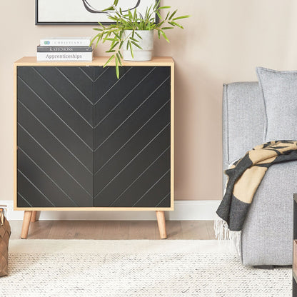 Nordic Living Sideboard Black and Light Wood 2 Door Shelves