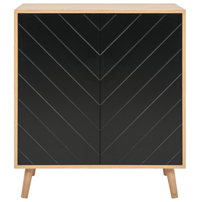 Nordic Living Sideboard Black and Light Wood 2 Door Shelves