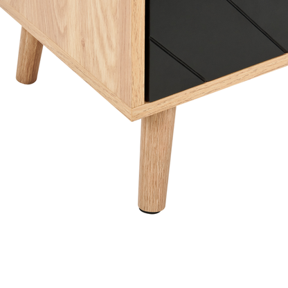 Nordic Living Sideboard Black and Light Wood 2 Door Shelves