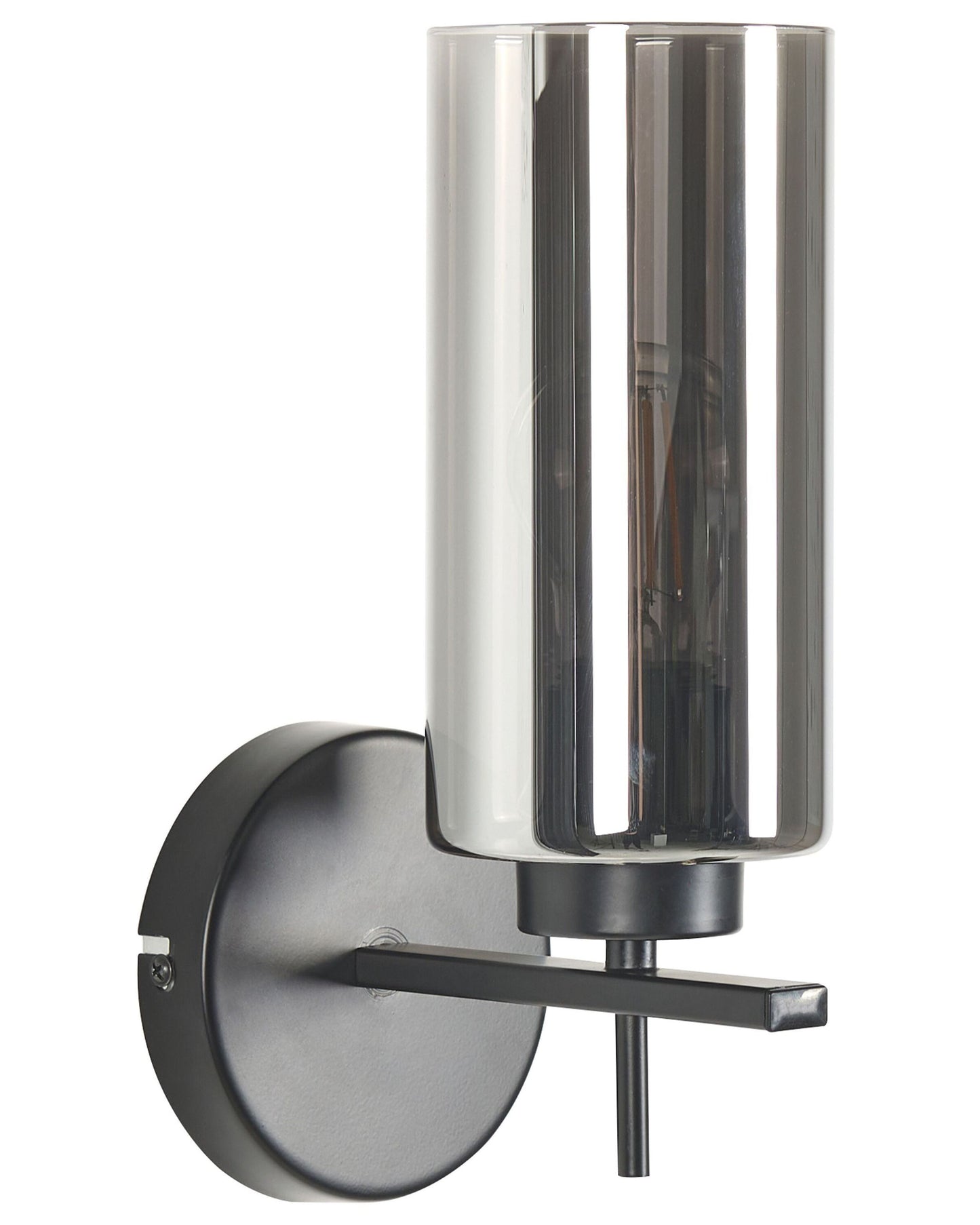 Wall Lamp Grey Black Iron Base Smoked Glass Shade Single Light