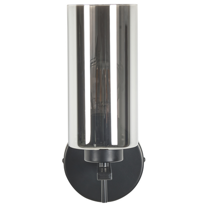 Wall Lamp Grey Black Iron Base Smoked Glass Shade Single Light