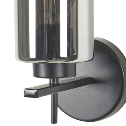 Wall Lamp Grey Black Iron Base Smoked Glass Shade Single Light