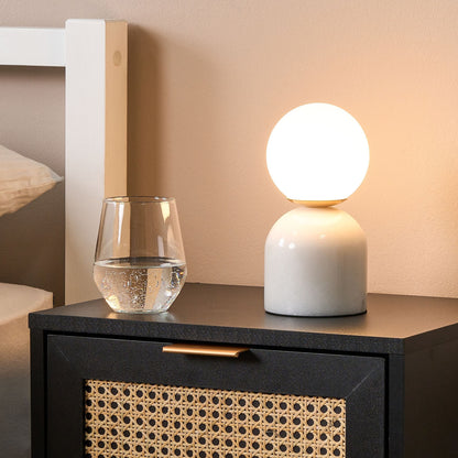 Luxor Table Lamp White Glass Round Shade Marble Base Nightstand Modern Home Lighting