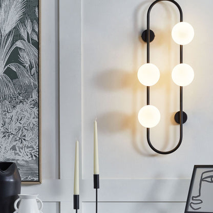 Wall Lamp Black Ring With Four Glass Globes 70cm