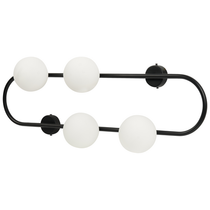 Wall Lamp Black Ring With Four Glass Globes 70cm