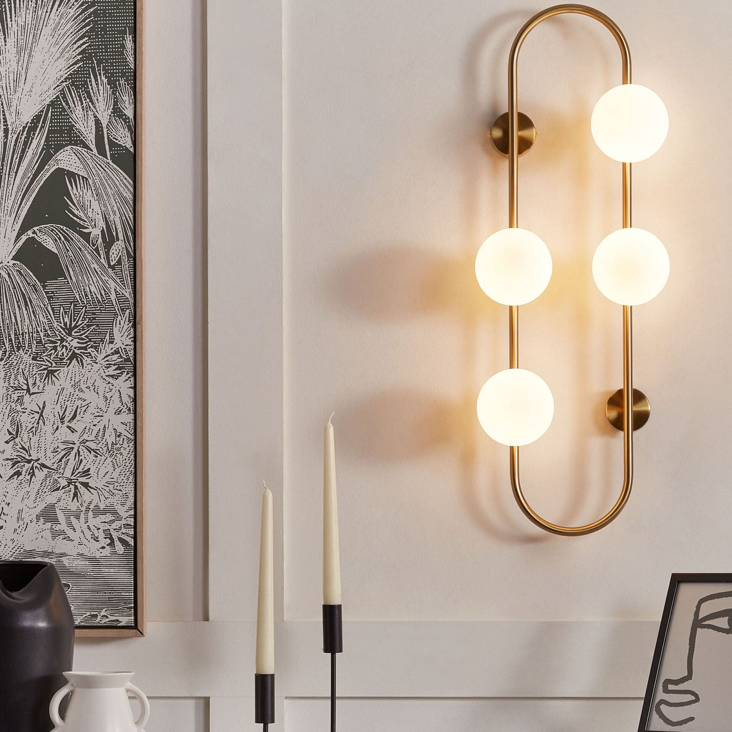 Wall Lamp Gold Ring 4 Lights Glass Shades 70cm Modern