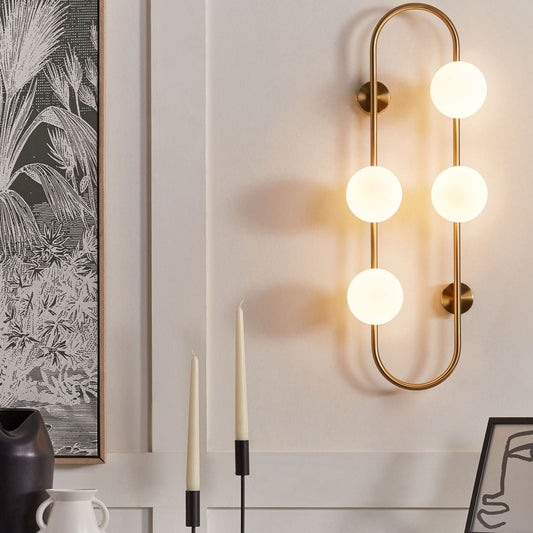 Wall Lamp Gold Ring 4 Lights Glass Shades 70cm Modern