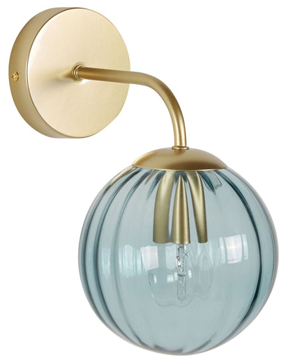 Art Deco Wall Lamp Gold and Blue Glass Globe Shade 28cm Vintage Bedroom Living Room