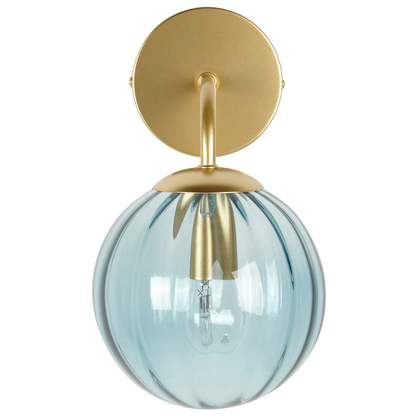 Art Deco Wall Lamp Gold and Blue Glass Globe Shade 28cm Vintage Bedroom Living Room