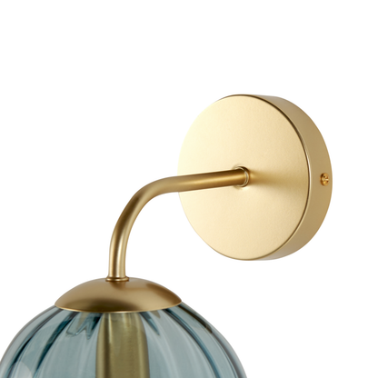 Art Deco Wall Lamp Gold and Blue Glass Globe Shade 28cm Vintage Bedroom Living Room