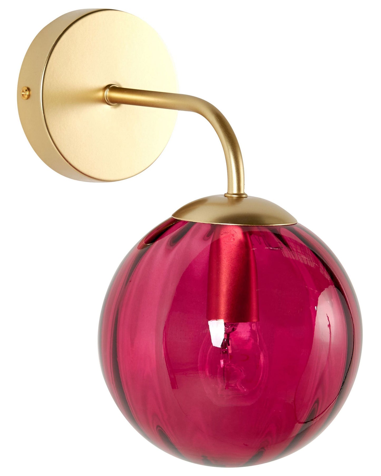 Art Deco Wall Lamp Gold Finish Burgundy Glass Globe 28cm