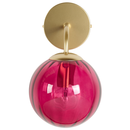 Art Deco Wall Lamp Gold Finish Burgundy Glass Globe 28cm