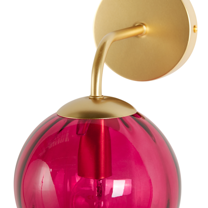 Art Deco Wall Lamp Gold Finish Burgundy Glass Globe 28cm