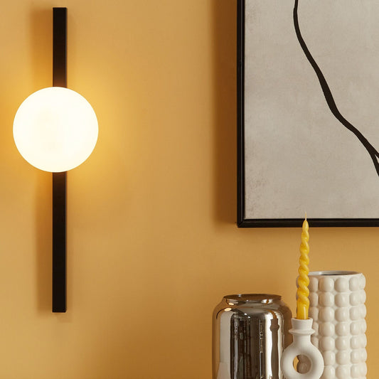 Wall Lamp Black White Glass Globe 55cm Modern