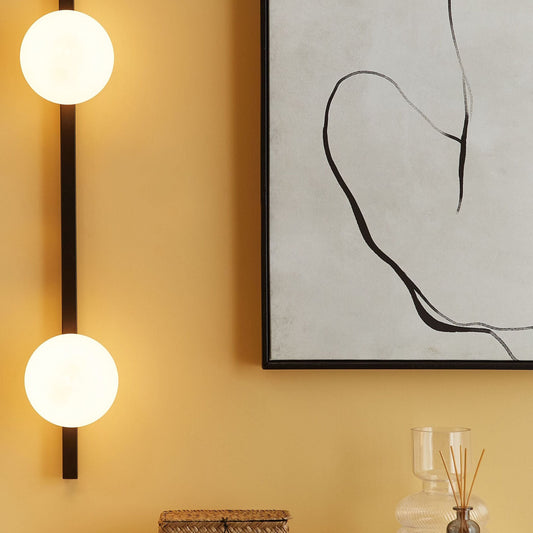 Wall Lamp 2 Lights Black White Glass Globe Shade 85cm