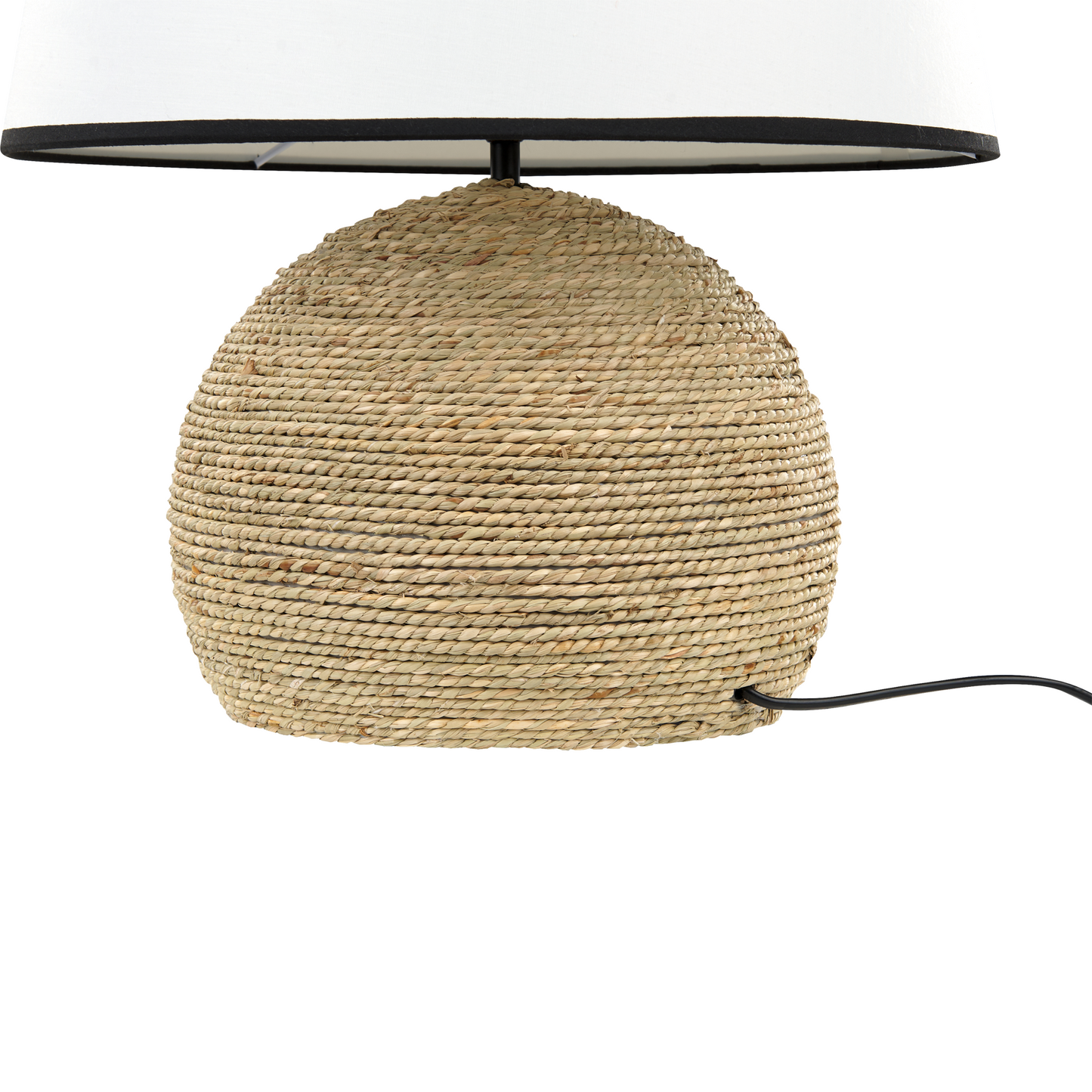 Table Lamp With Braided Natural Rope Base And White Shade