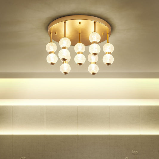 Lighting Pendant Lamp Gold Metal Glass Shade LED Round
