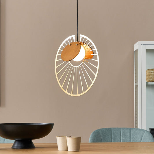 NovaLux Gold Pendant Lamp With Light Wood Accents Round Glass Shade