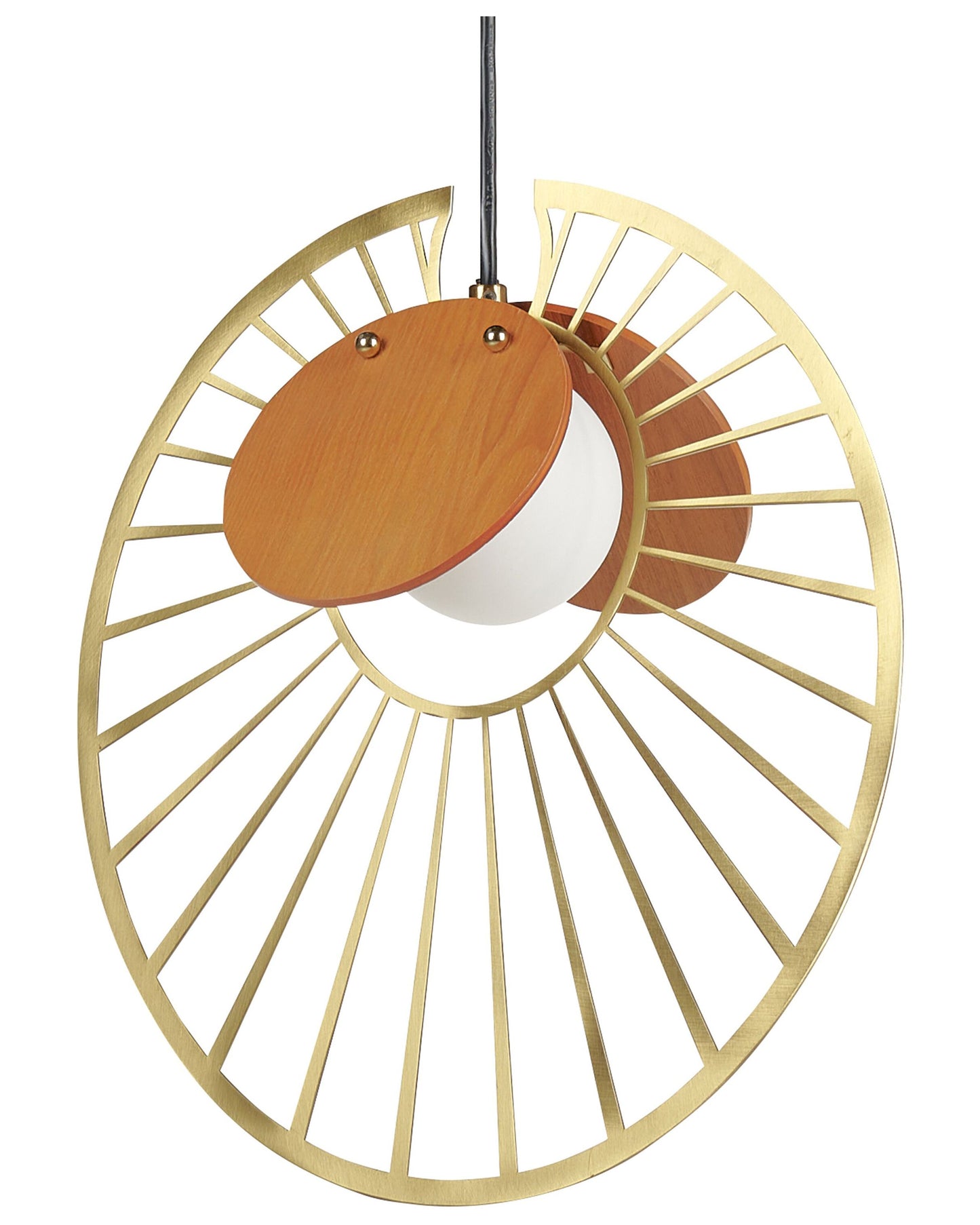 NovaLux Gold Pendant Lamp With Light Wood Accents Round Glass Shade