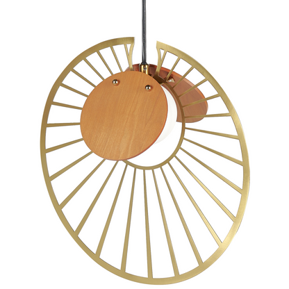 NovaLux Gold Pendant Lamp With Light Wood Accents Round Glass Shade