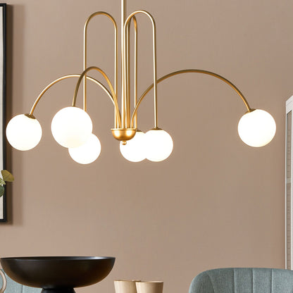 Gold Glass Shade Pendant Chandelier Lamp Modern Glamour
