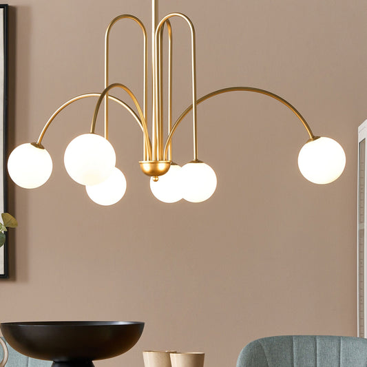 Gold Glass Shade Pendant Chandelier Lamp Modern Glamour