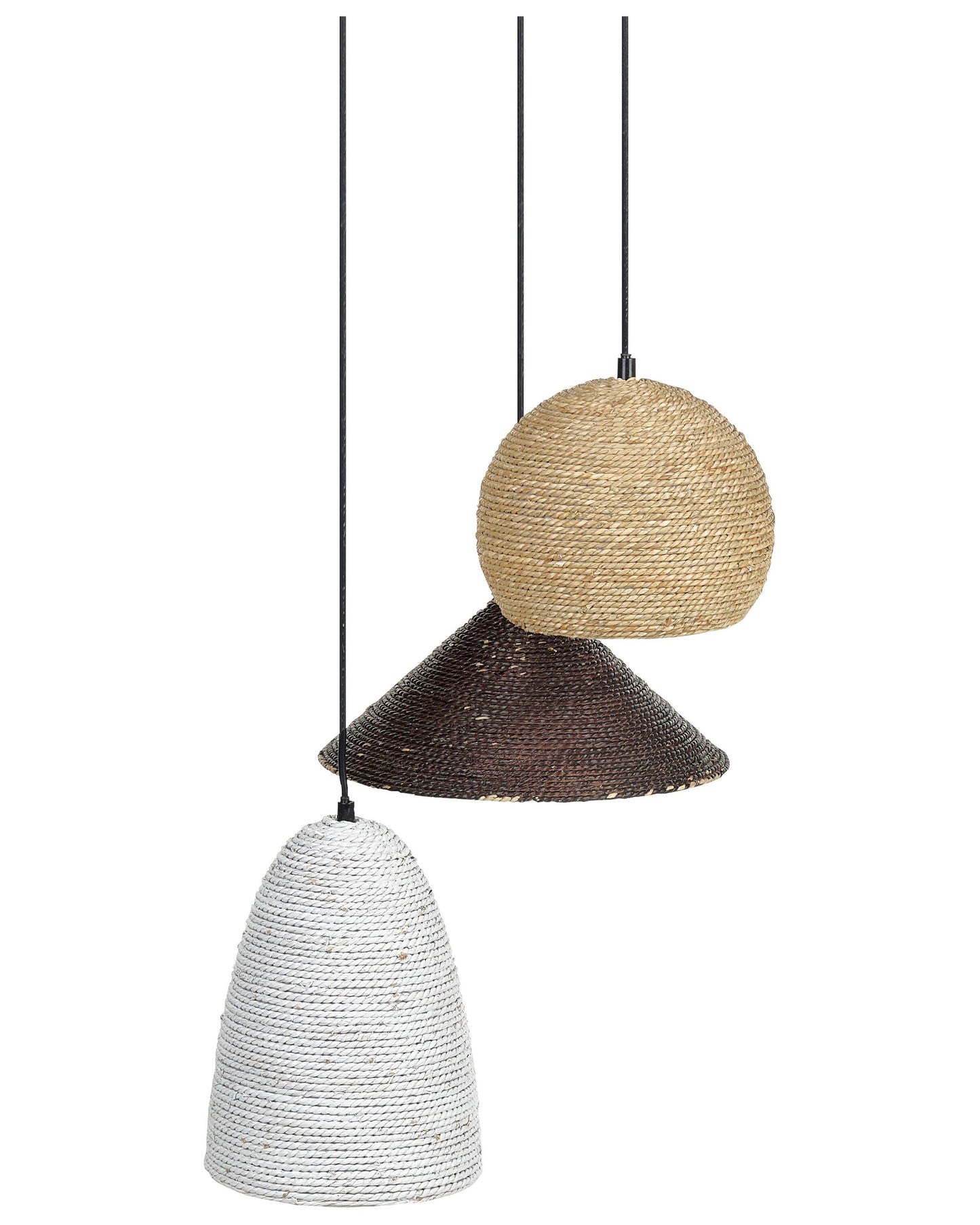 Pendant Lamp Multicolor Boho Iron Straw Rope 3 Light