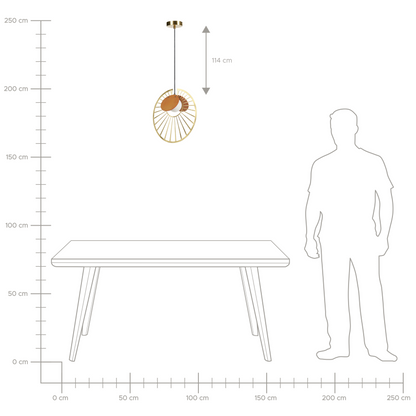 NovaLux Gold Pendant Lamp With Light Wood Accents Round Glass Shade