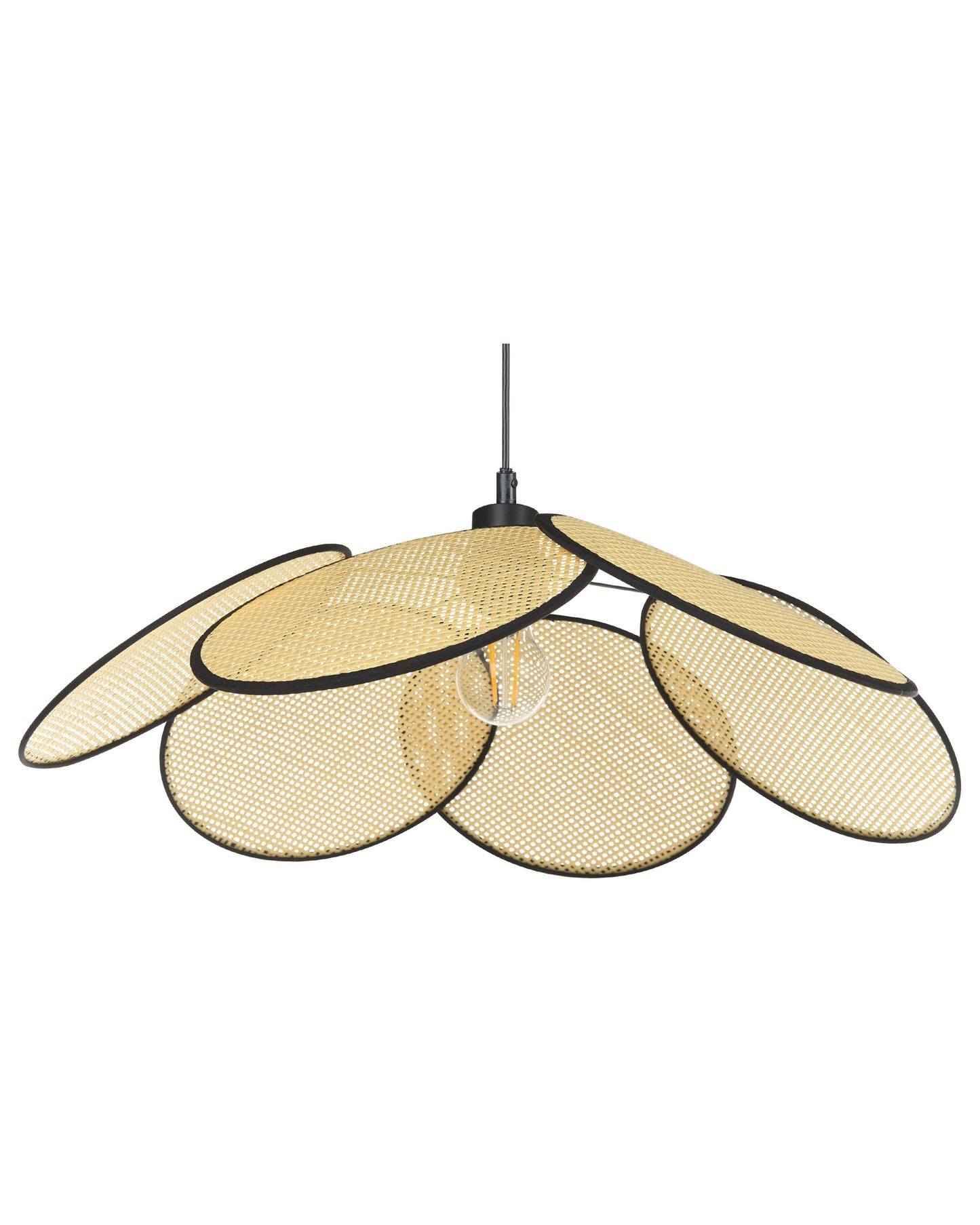 Natural Paper Rattan Pendant Lamp In Black Metal Finish Bohemian Living Room Light