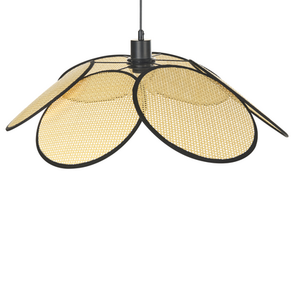 Natural Paper Rattan Pendant Lamp In Black Metal Finish Bohemian Living Room Light