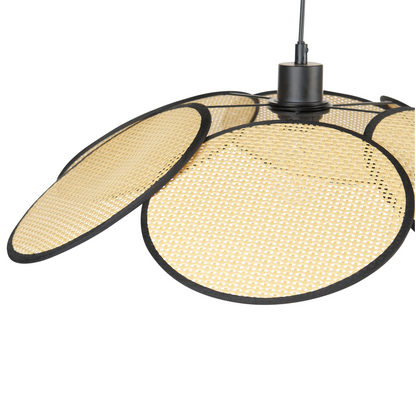 Natural Paper Rattan Pendant Lamp In Black Metal Finish Bohemian Living Room Light